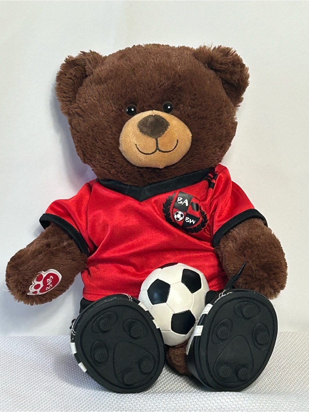 Build A Bear Soccer Bear in Jersey with Ball and Cleats Football Brown Bear